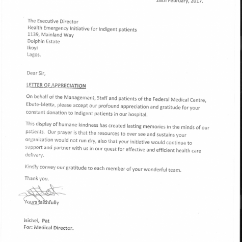 Appreciation from Federal Medical centre
